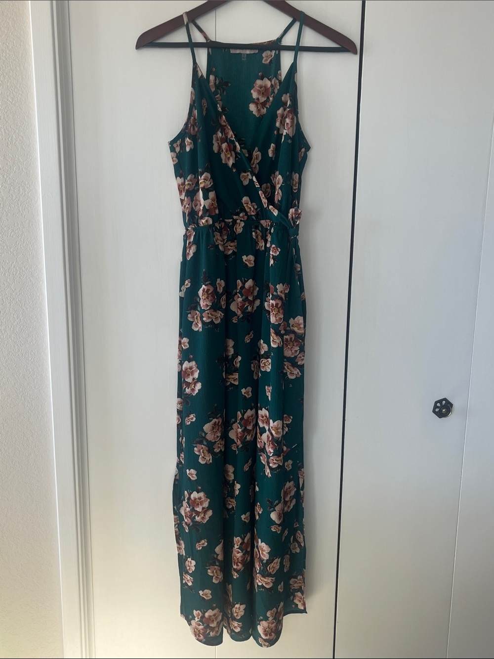 Emerald Floral Maxi Dress with Rose Print